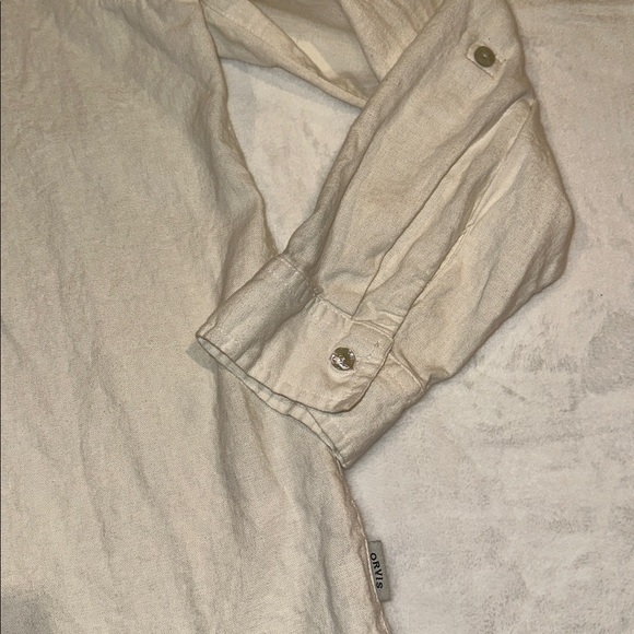 Orvis Women’s Button Up Cream Linen Roll Up Long Sleeve Shirt Size XXL - Picture 3 of 5